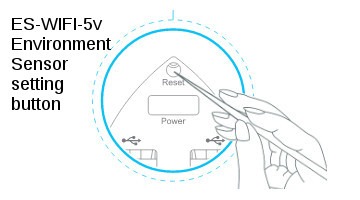 close-up of environment sensor setting button and power input