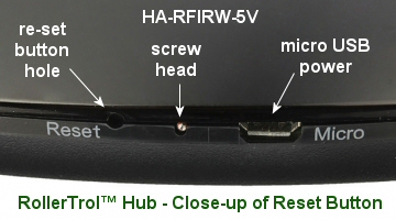 close-up of hub setting button and power input