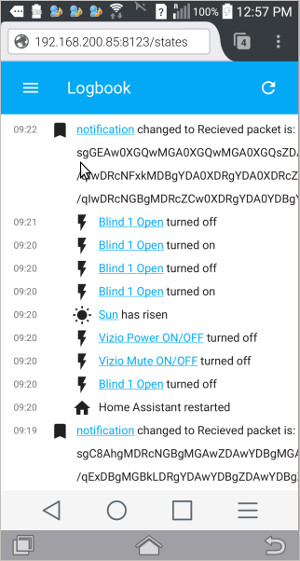 captured RF code stored in logfile of Home Assistant automation system