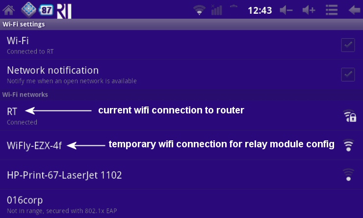 temporary Android wifi connection to relay controller in AP mode re config