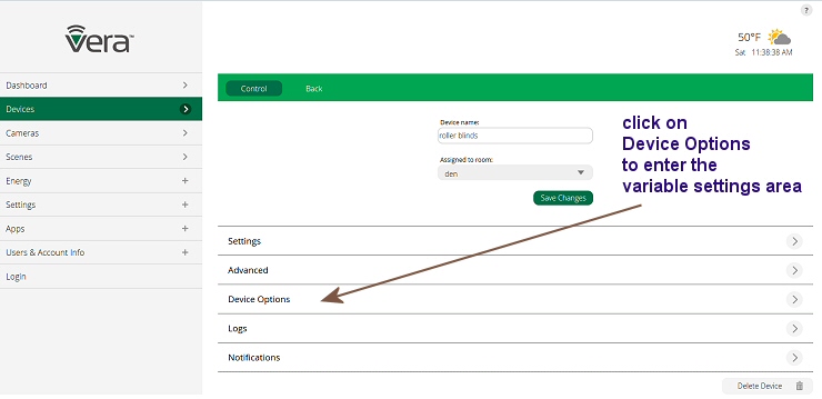 zwave device options area