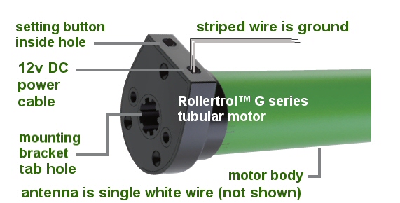 blind and shade motor power connection and setting button